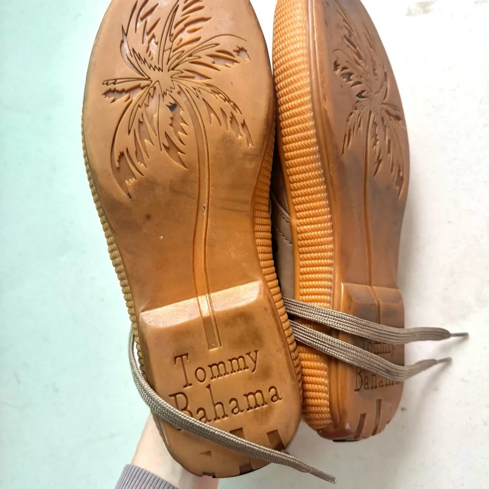 Tommy Bahama Beige Leather Lace Up Casual Sneakers MENS Size 9.5